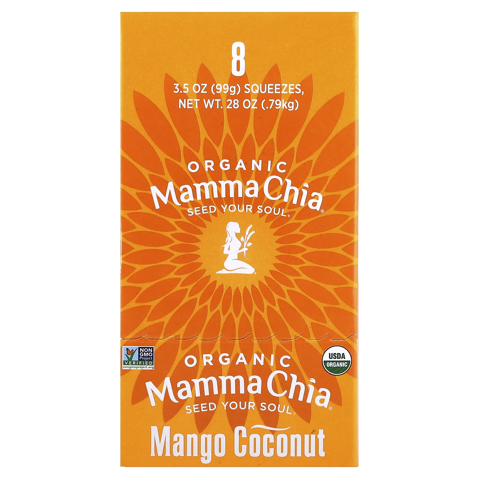 Mamma Chia Organic Chia Squeeze, Vitality Snack, Mango Coconut, 8 Squeezes, 3.5 oz (99 g) Each