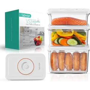 3-Pack Vacuum Containers for  Storage (S/M/L) - No Machine Included, ABS, , Rectangular, Airtight, Refrigerator Organization VS310