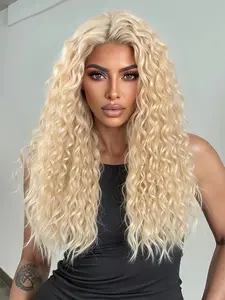 Lace Front Wavy Half Wig with Mixed Color, Versatile Mid-Part Style for All Seasons, Trendy Party and Festival Hairpiece, Long Length Wig
