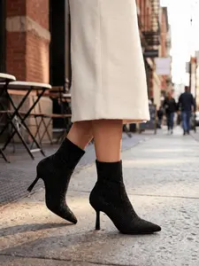 Chic 3.5-Inch Heel Ankle Boots with Rhinestone Detailing and Zipper Closure