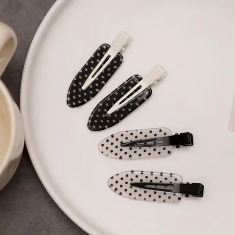 4pcs/Set Acetate Seamless Hairpin, Black & White, Acrylic Alligator Hair Clips, Flat Hair Clips, Cute Bangs & Hair Clips Accessories Polka Dot Hair Clips Bb Clamps Bangs Side Combs, Cute Fashion Accessories for Women and Girls