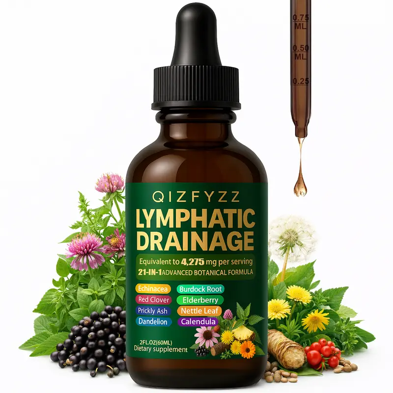 Lymphatic Support Drops with Botanical Oil, 60ml Lymphatic Drainage Supplement - Circulation & Immune Wellness Support, Herbal Blend with Echinacea, Dandelion, Nettle, Burdock, Calendula, Red Clover