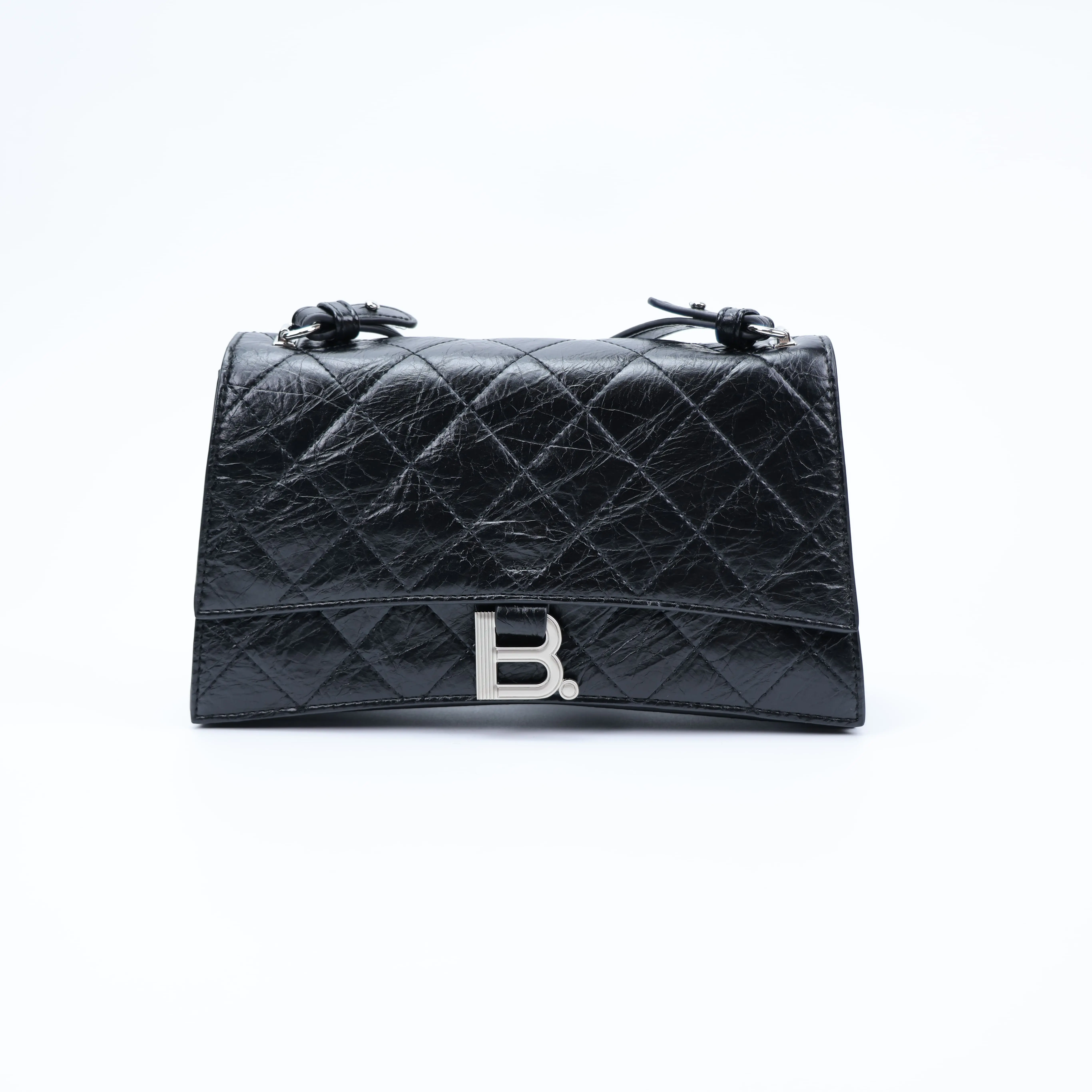Hourglass Quilted Faux Patent Leather Shoulder Bag - Black Crossbody Bag, 250mm x 70mm x 135mm, Glossy Finish, Adjustable Strap, Gift-Ready Packaging classy