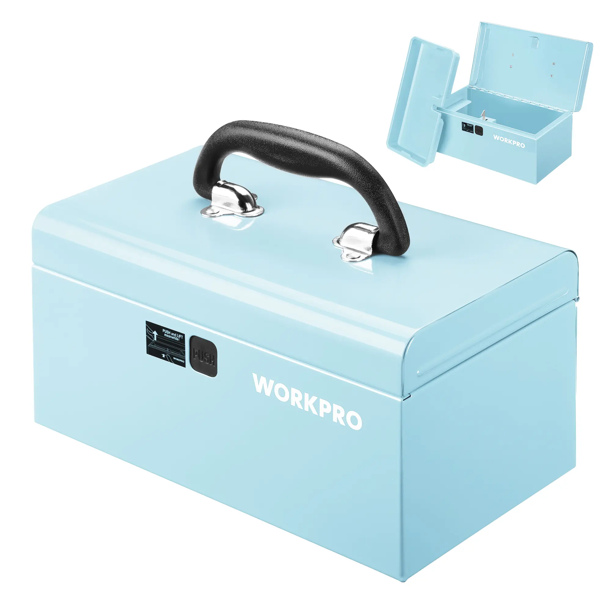 #toolupgrade WORKPRO 10.8" Mini Metal Tool Box with Removable Tray Steel Toolbox with One-Button Latch