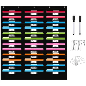 36 Pockets File Storage Pocket Chart with 36 Nametag Pockets, Hanging Wall File Organizer for Classroom and Office, Organize Your Assignments, Files, Scrapbooks, Paper (Black-36 Pockets)