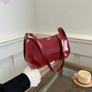 Retro Solid-Color Patent Leather Baguette Purse Shoulder Bag for Women, 2026 Summer Vintage Underarm Handbag, Smooth Waterproof Lightweight Fashion Versatile Daily Bag, Ideal for Dating, Shopping, Everyday Casual Outfits, Bags For Women Purses