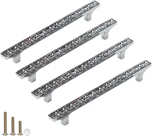 4 Pack Crystal Rhinestone Cabinet Pulls Knobs Handles,Decorated Shiny Dresser Drawer Konbs Pulls Handles for Cupboard Wardrobe Dresser Doors (4 Pack, 5" Hole Centers)