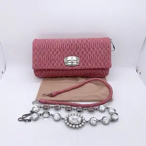 Pre-owned miu miu Pink Matelassé Gem Chain Underarm Bag