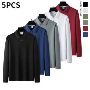 Spring and autumn long-sleeved polo shirt with turned-down collar. Solid color, glossy fabric, multiple colors. Polo shirt for casual sports wear for men. Perfect for traveling and work.