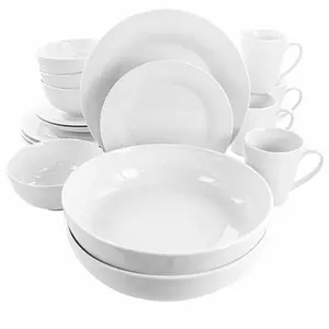 Elama Carey 18-Pc Round Porcelain Dinnerware Set in White