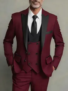 Classic Men's Solid 3-Piece Suit: Jacket, Tailored Vest & Trousers. Business-Casual, Stylish & Elegant. High-Quality Essential for Weddings, Work, Meetings & Parties. Comfortable Fit, Fashionable Design, Stand Out in Any Occasion