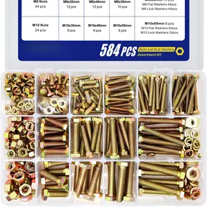 584 count M6 M8 M10 Heavy Duty  and Nuts Assortment Kit Grade 8.8 Alloy Steel Hex Screws Nuts & Washers,kitIncludes 13 Regular Sizes(Large Box)