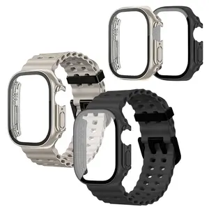 2 full-coverage scratch-resistant protective cases plus 2 upgraded ocean watch bands. Compatible with Apple Watch in 49mm, 46mm, 45mm and 44mm sizes. The bands feature metal connectors with breathable sport design, unisex for men and women. Wearable