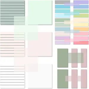 1000 Sheets Transparent Pastel Sticky Notes with Lines, 3 x 3 inch Clear Sticky Note  See Through Memo Pad, Translucent Writable Index Book Tabs for Annotating Supplies