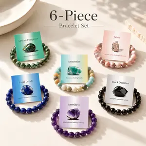 LUMINAVA 6PCS Crystal Style Beaded Bracelet Gift Set, Natural Stone Inspired Stretch Bracelets with Meaning Card Collection, Fashion Jewelry for Women and Men, Birthday, Holiday & Everyday Wear