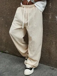 Men's Baggy Casual Pants, Ribbed Texture Wide Leg Joggers, Elastic Waist Drawstring Sweatpants, Loose Fit Streetwear Lounge Trousers, Y2K Hip Hop Track Pants for Men, Relaxed Fit Comfy Daily Wear Pants with Pockets, Spring Summer Street Outfit for Men USA