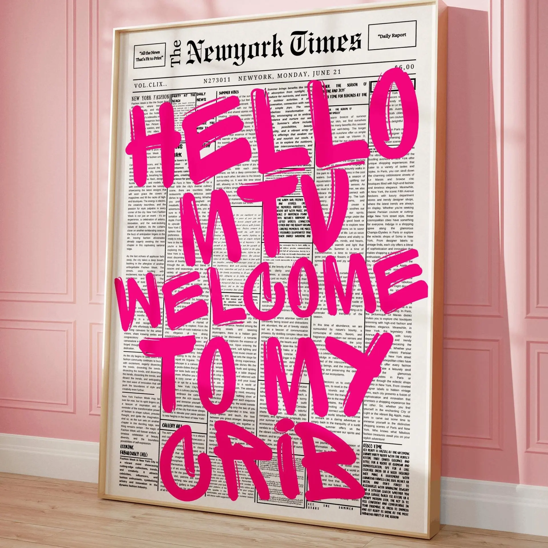 Hello MTV , Pink Typography Print, Aesthetic Wall Art, Funny Print, MTV Poster, Preppy Wall Art, Funny Art, Dopamine Decor, Girly Decor Poster (UNFRAMED)