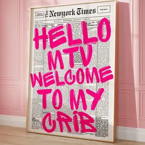 Hello MTV , Pink Typography Print, Aesthetic Wall Art, Funny Print, MTV Poster, Preppy Wall Art, Funny Art, Dopamine Decor, Girly Decor Poster (UNFRAMED)
