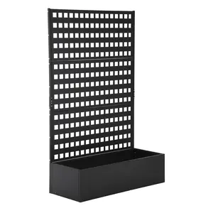 Heavy metal elevated garden bed with grid - rust resistant outdoor flowerpot box for vegetables, herbs, and flowers - vertical gardening kit, easy to assemble