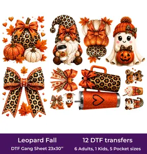 Leopard Fall DTF Gang Sheet, 23x30 in. Cute Ready to Press Heat transfers