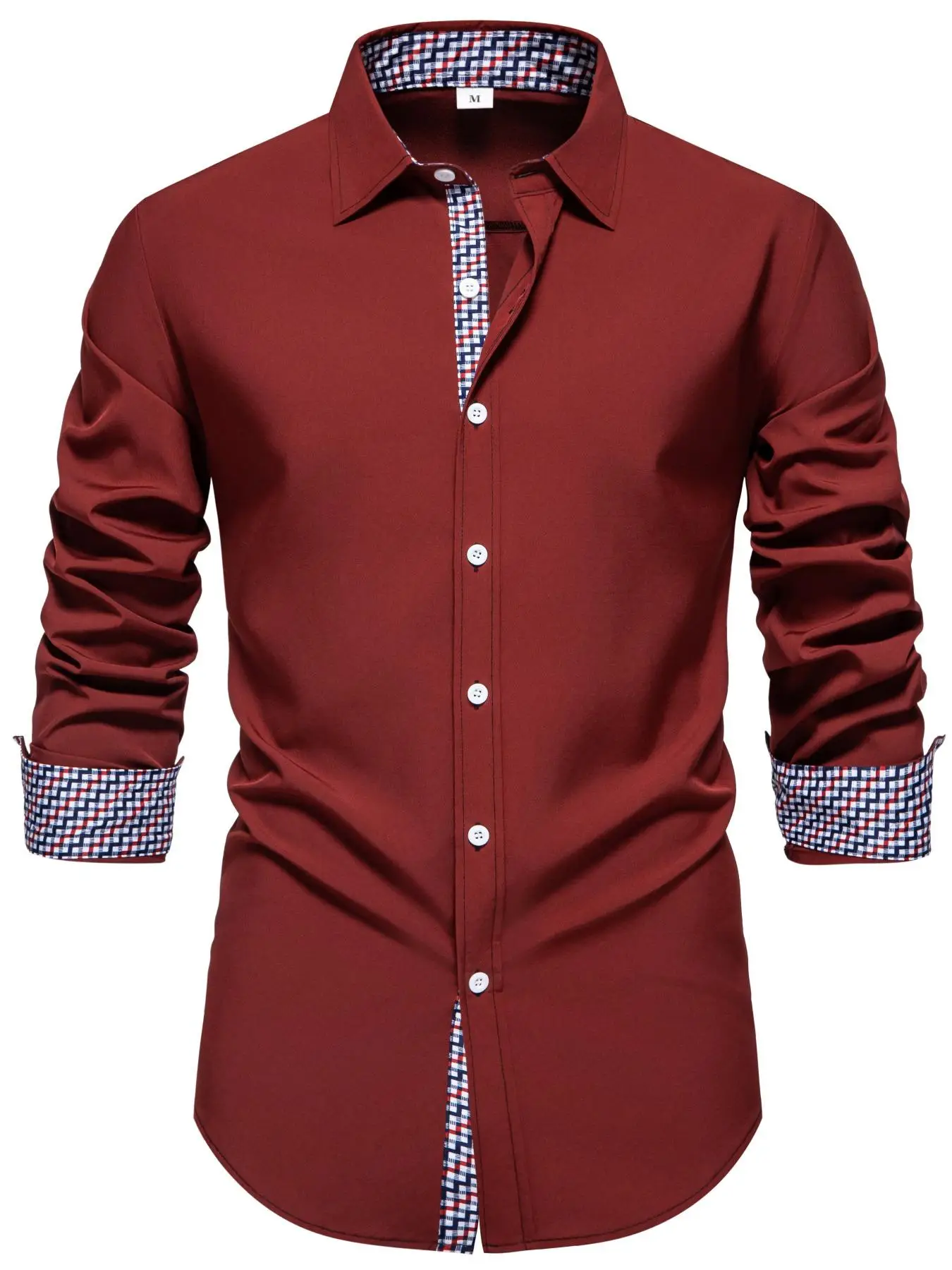 Men's Patchwork Print Button Front Shirt, Regular Fit Fitted Casual Long Sleeve Collared Top for Fall & Winter, Men's Clothes for Daily Wear