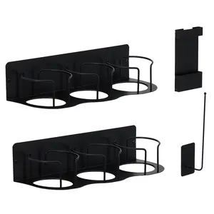 Magnetic Cup Holder for Refrigerator, 2-Tier Foldable Under Shelf Organizer Rack with Hook & Straw Holder, Black Steel Tumbler Storage Rack for 40 Oz Cup Accessories, Kitchen Pantry Organizers