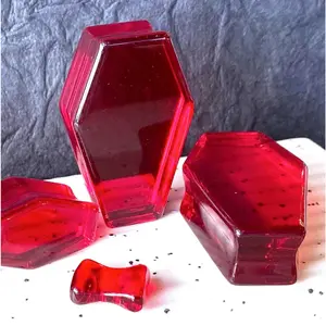 PAIR Red Glass Stone Double Flare Coffin Shaped Plugs Earlet Gauges Body Jewelry