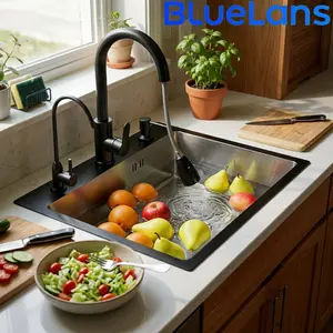 BlueLans 30 Inch Top Mount Drop In Kitchen Sink, Black Stainless Steel Workstation Single Bowl Kitchen Sink with Accessories, 29.5x17.7 Inch