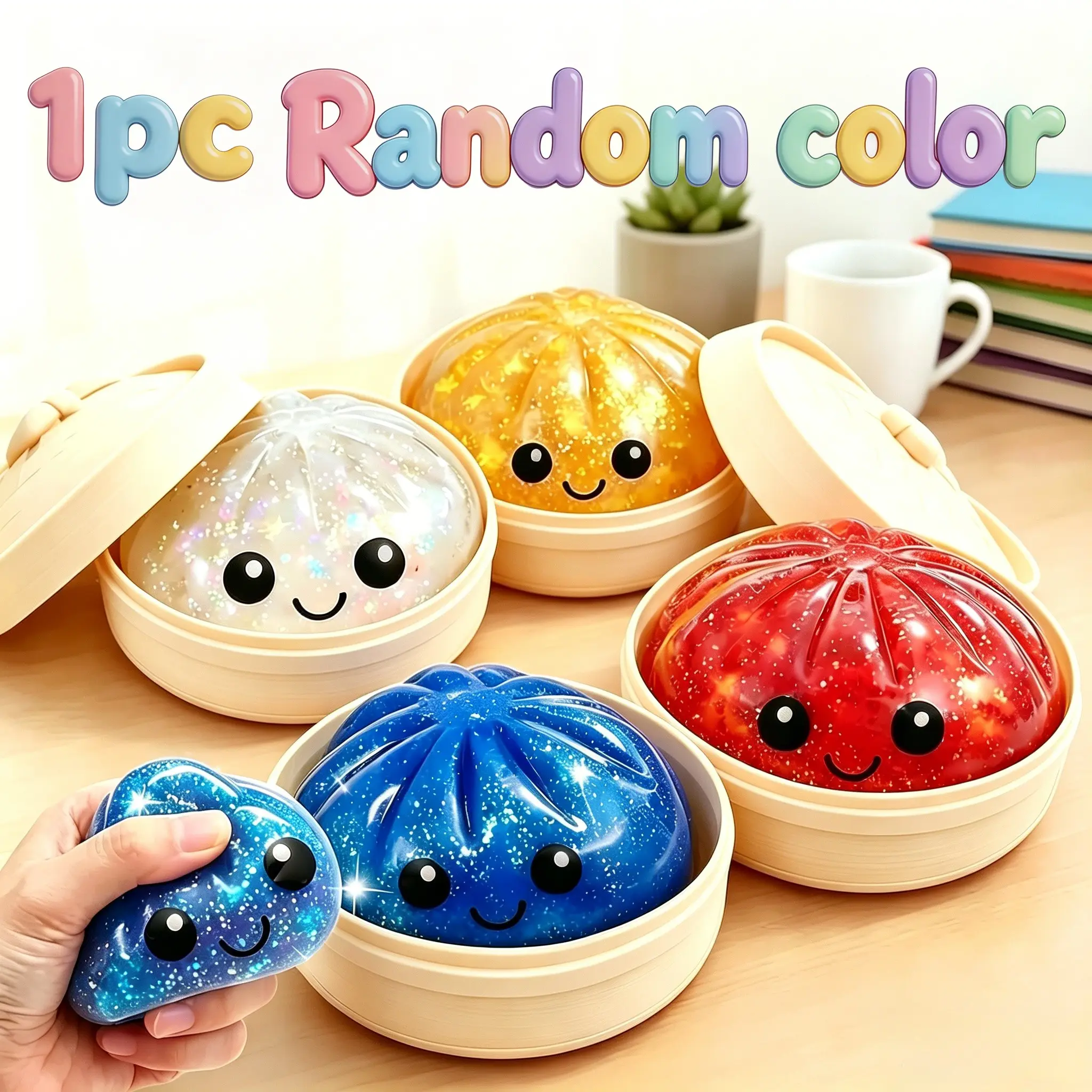 1pc Stress-reducing and squeezing bun toy with creative glitter starry sky shape. It can be kneaded to relieve anxiety and stress. It is suitable for students, office workers, home relaxation and sensory thinking. Squishy Fidgets Squeeze Squishy