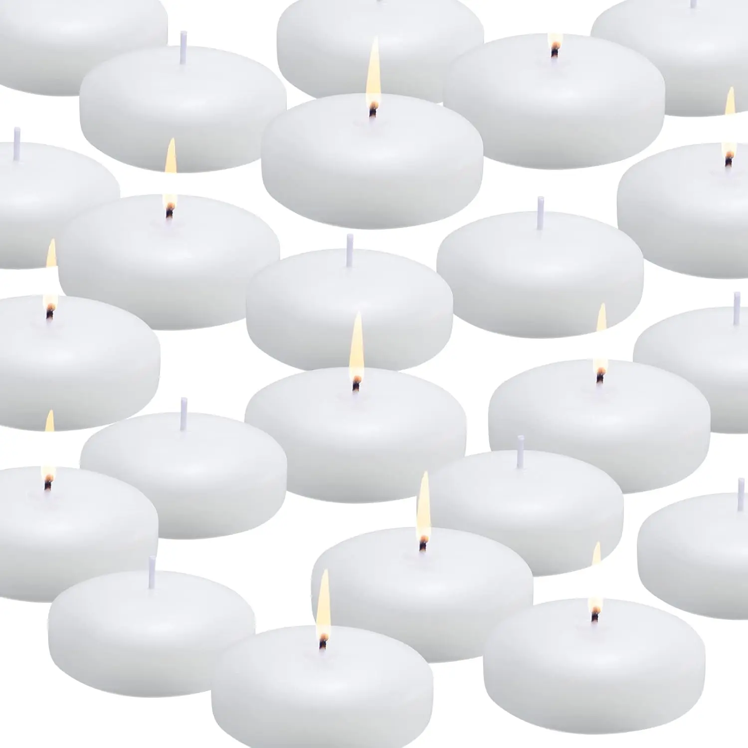 24-Pack White Unscented Dripless Durable Wax Floating Candles - 3-Inch Traditional Floral Decor Lights for Weddings, Cylinder Vases, Light