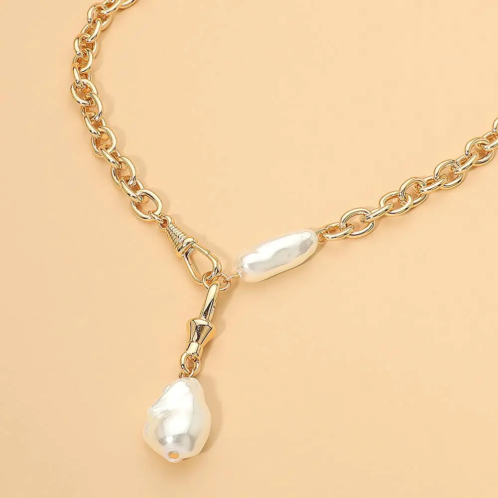 Chunky Irregular Pearl Drop Chain Necklace