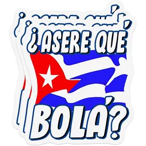 Asere Que Bola Cuban Saying Cuba Flag Vinyl Stickers 3 Inches, Pack of 3