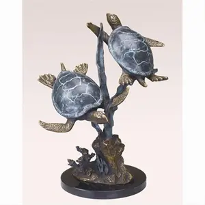 212 MAIN Brass Finish 2-Turtle Sea Turtle Duet with Seagrass Statue - High-Detail Decorative Figurines, Home Decor Ornament, Shelf Decor, Indoor Living Room & Bedroom Figurine