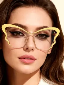 New Unique Cat Eye Frame Fashion Glasses, High Quality Metal Frame Spring Legs Design, Women's Daily Photography Casual Wear Decorative Glasses