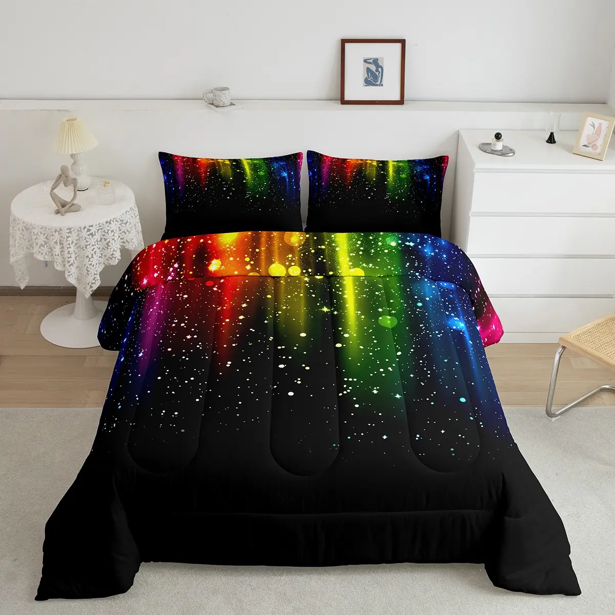 Feelyou Abstract Ombre Comforter Set - Super Soft Microfiber Designer Quilt, Colorful Luxury Comfy Bedroom Decorative Bedding, Breathable Duvet with Red, Blue, Green, Yellow Hues, Comfy Bedding Set, Bedroom Bedding Set