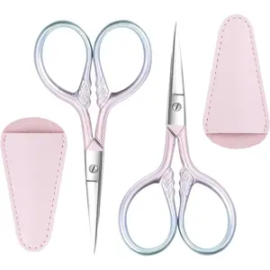 2 Pcs Eyebrow Scissors for Women, Professional Grooming Mini Scissors with Stainless Steel Straight Tip, 3.5 Inch Pink Small Scissors Beauty for Facial Hair, Eyebrows, Beard, Ear, Nose, Moustache