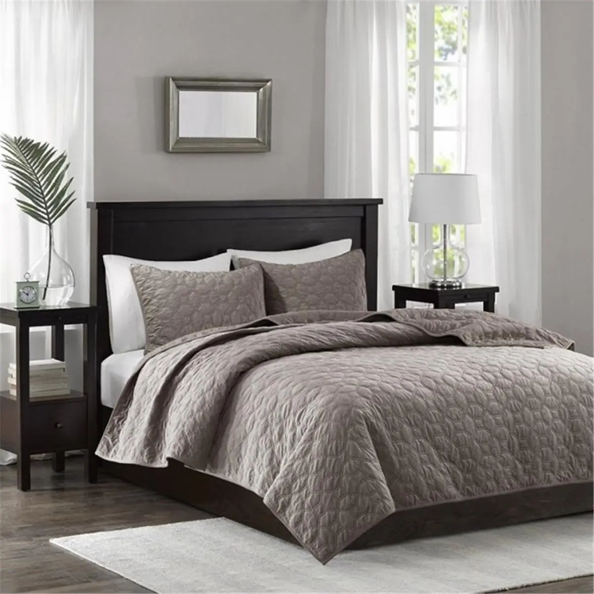 Madison Park Soft Geometric 212 MAIN Luxurious Velvet 3-Piece Coverlet Set - King-California King Size, Taupe Reptile & Amphibian Pet Decoration