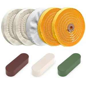 8 Pack 6 Inch Polishing Wheel for Bench , Include 1/2" Arbor Hole 2 Yellow (42Ply), 2 White  Polish Wheels(50Ply), 1 Soft Flannel Buffing Wheel(30Ply)& 3 Polishing Compound