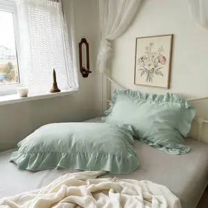 2 Piece French Vintage Ruffled Pillowcases, No pillow core Soft Comfortable Breathable Skin-Friendly, All-Season Use, Bedroom Sofa Home Decor, Boho Bedding (no Pillows)