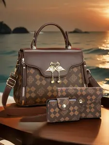 Fashion Geometric Print Women's Small Square Bag Set, Fashion Elegant Handbag, Casual Commuter Handbag, Simple Shoulder Bag for All Seasons