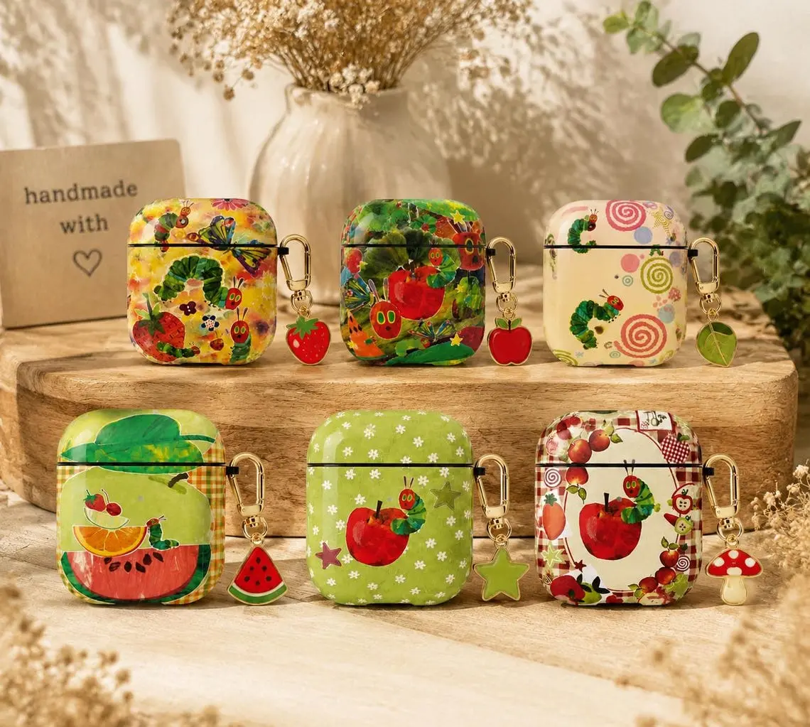 NO KEYCHAIN INCLUDED Very Hungry Caterpillar AirPods Gen 1 2 3 4 Pro Case, Cute Apple Worm Earbud Cover, Cottagecore Fruit Garden Cover Gift For Her