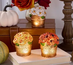 Set of 3 Illuminated Mercury Glass Mums by Valerie