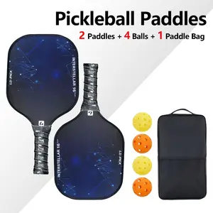 Fiberglass pickleball racket set, includes 2 pickleball rackets, 4 balls, and a carrying bag. The rackets are lightweight and easy to grip, durable with a large sweet spot, suitable for beginner players and family recreational activities.
