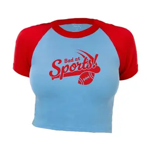 Bad at Sports Rag Tee - Women's Slim-Fitting Short Sleeve Crew Neck T-Shirt with Colorblock Design & Screen Printed Artwork - Casual Summer Top
