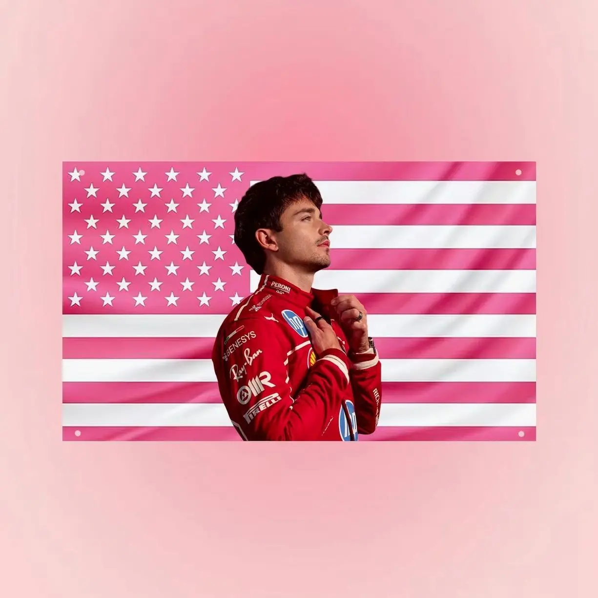 Pink Charles Leclerc F1 Flag | Formula Racing Wall Flag | Charles Leclerc Tapestry | Motorsport Fan Room Decor Gift