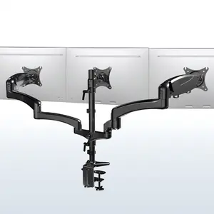Triple Monitor Desk Mount (2 Pneumatic Arms + 1 Fixed) - Up to 32" Screens