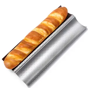 Baguette Bread Pan, Nonstick French Bread Baking Pan，Perforated 2 Loaves Baguette Pan, Alloy French Bread Pan (15”x 6.2”x 0.9”)