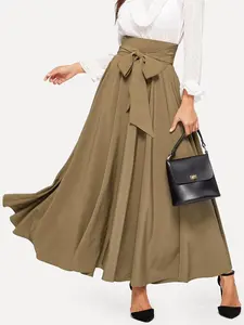 Women's Bow Front High Waist Skirt, Elegant Solid Color Long Skirt for Party Holiday Wedding Guest, Ladies Bottoms for All Seasons, Skirtswomen, Elegant Fashion Skirt, Flared Skirt Design, Flowy Flared Skirt