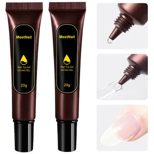 MeetNail Solid Nail Glue Gel 2Pcs*20g Uv Nail Glue Gel for Nails Tips Super Strong Professional Fake Acrylic Soft Nails Glue UV Lamp Curing Needed Low Odor No Harm Easy to Use