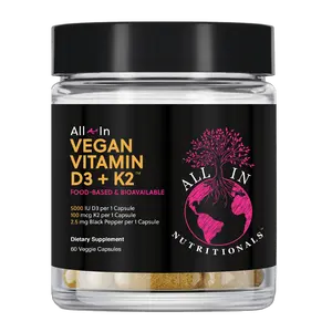 All-In Nutritionals Vegan Vitamin D3+ Vitamin K2 Dietary Supplement Capsules